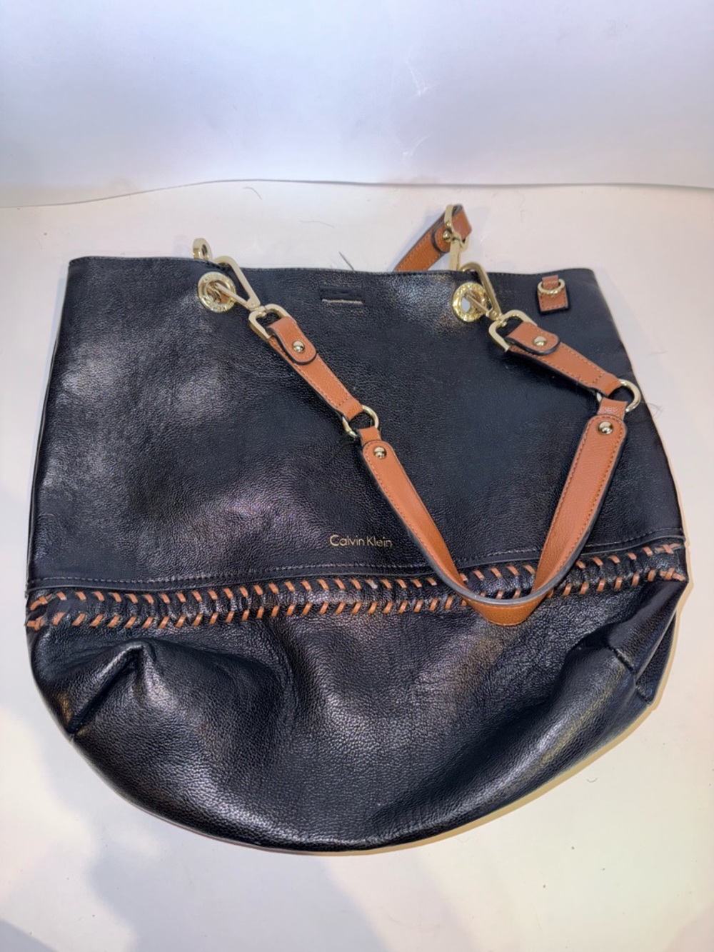 Calvin Klein Black & Brown Shoulder Tote with Braided Detail